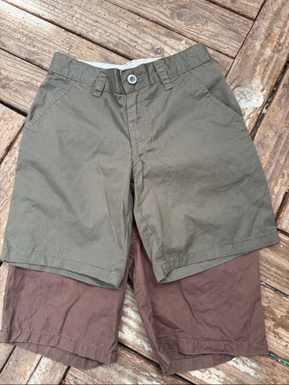 Cat & Jack Olive and Brown Kids Flat-Front Shorts Duo